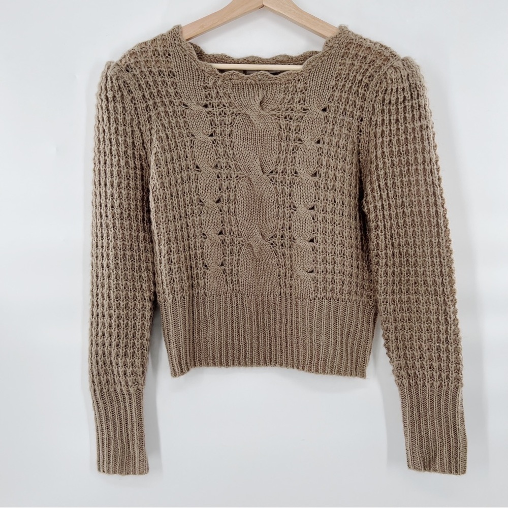 DARLING tan scalloped semi cropped sweater